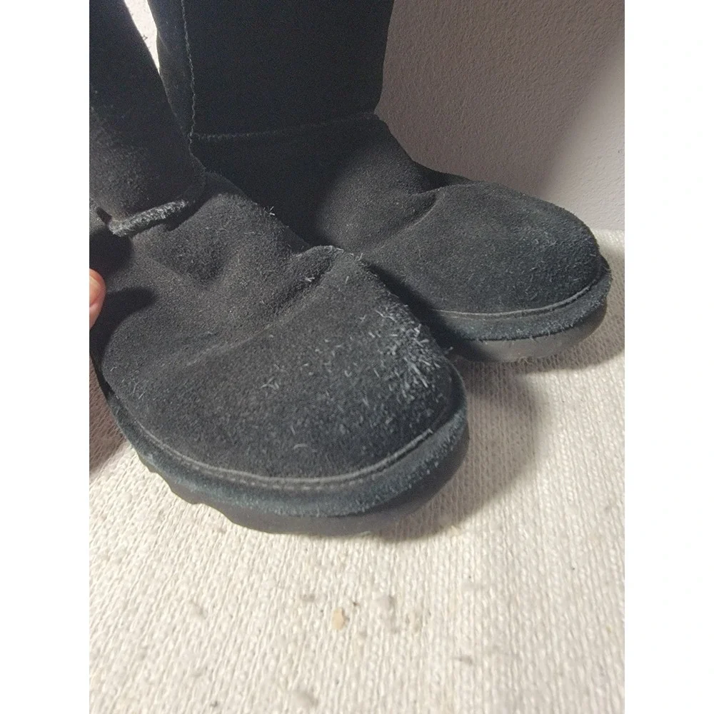 Bearpaw Elle Tall Black Suede Boots Womens Size 10 Sheepskin Wool Lined 624W